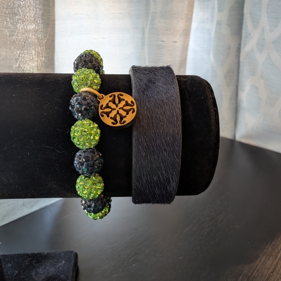 Rustic Cuff Navy, Gold and Green Bracelet Set - Picture 2 of 2